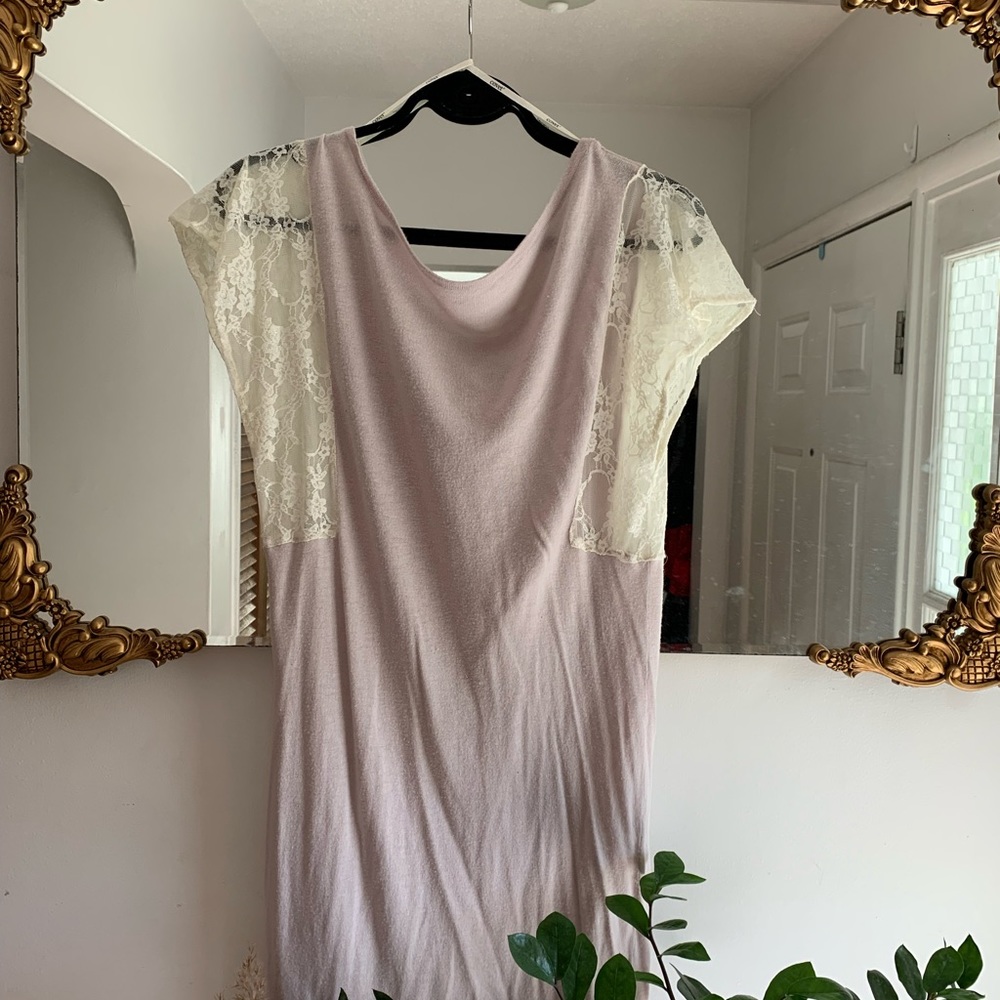 Covet—cashmere blend Long sweater dress with lace sleeves